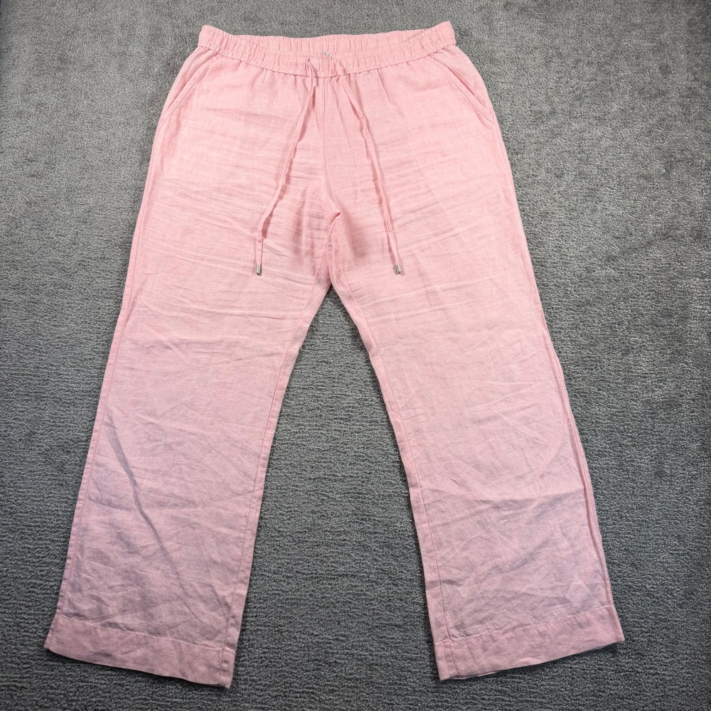 Tommy Bahama Pink 100% Linen Drawstring Wide Leg Pants Womens Large Lounge Pant